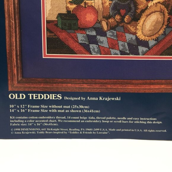 Vtg 1998 Sunset Counted Cross Stitch Kit Old Teddies Anna Krajewski 10"x12" - Picture 6 of 9